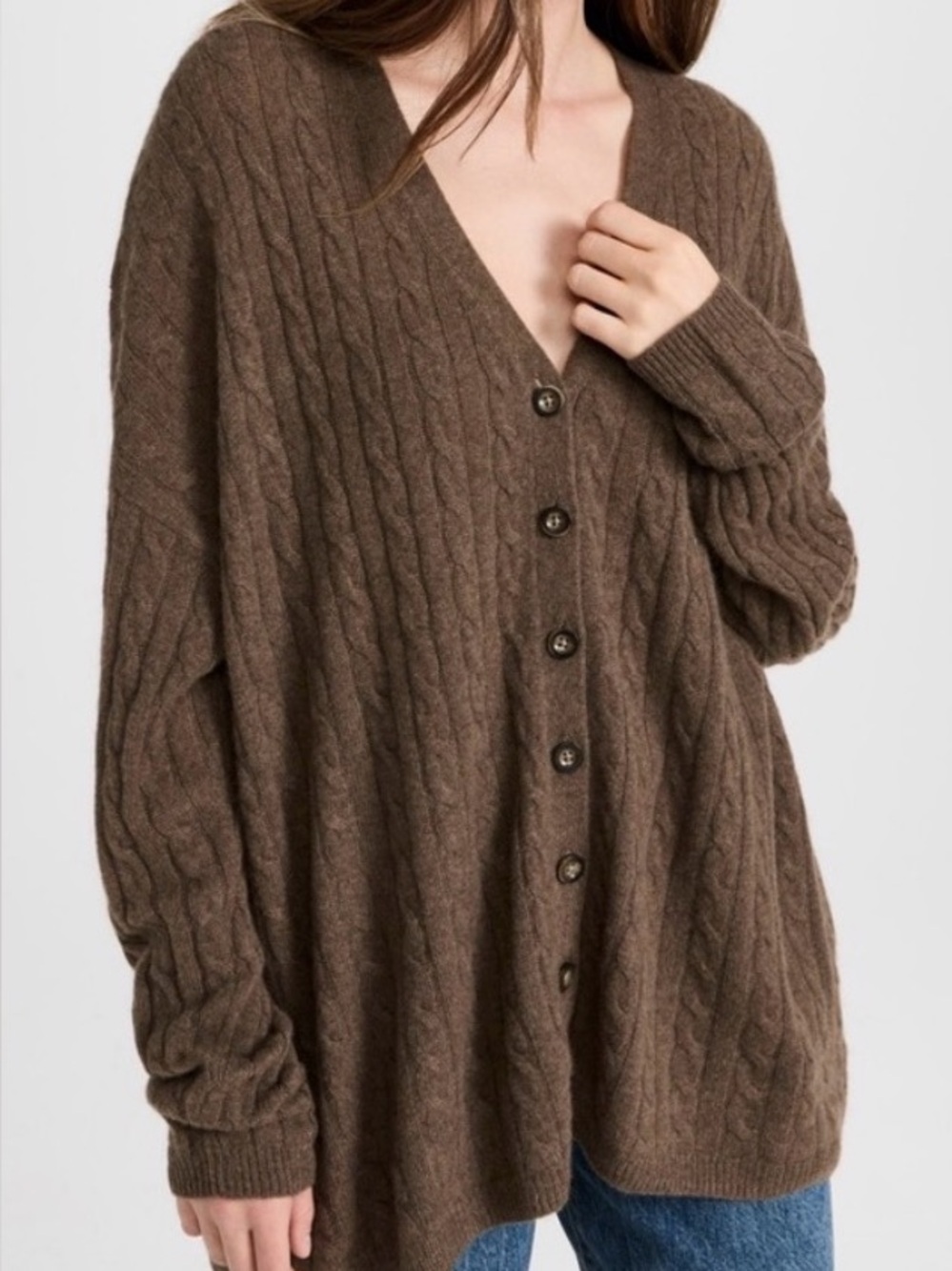 Reformation Giusta Cable Knit Oversize Cashmere Cardigan in Dachchund XS